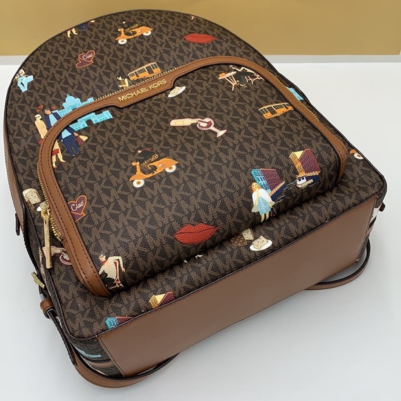 MICHAEL KORS JET SET GIRLS JAYCEE LARGE ZIP PACKED BACKPACK BROWN MULTI … - Picture 3 of 16